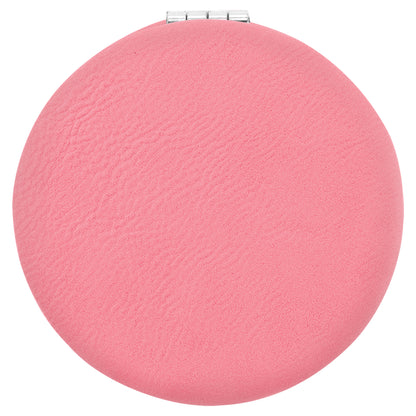 Personalized Laser Engraved 2 1/2" Pink  Leatherette Compact Mirror