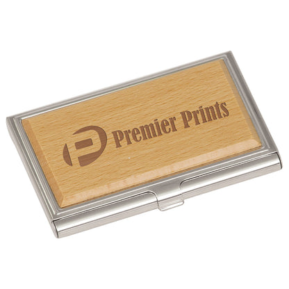 Personalized Laser Engraved 3 3/4" x 2 1/2" Metal/Wood Business Card Holder