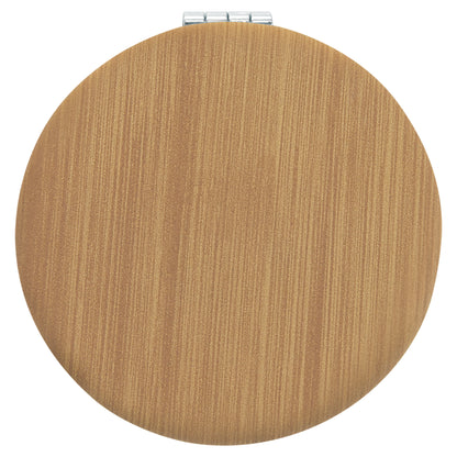 Personalized Laser Engraved 2 1/2" Bamboo  Leatherette Compact Mirror