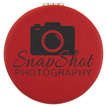 Personalized Laser Engraved 2 1/2" Red  Leatherette Compact Mirror