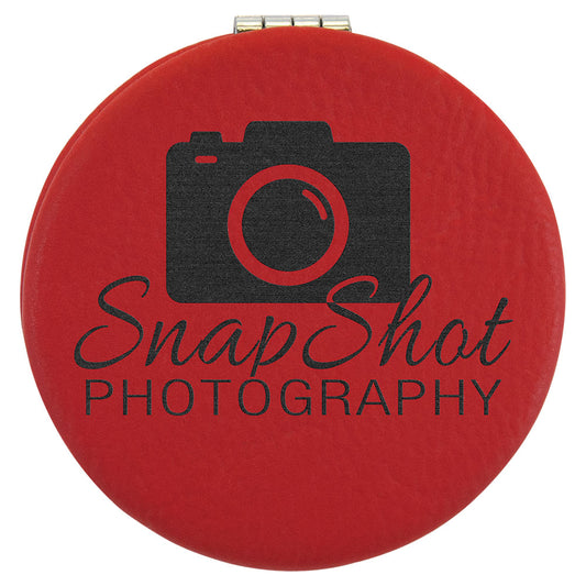 Personalized Laser Engraved 2 1/2" Red  Leatherette Compact Mirror