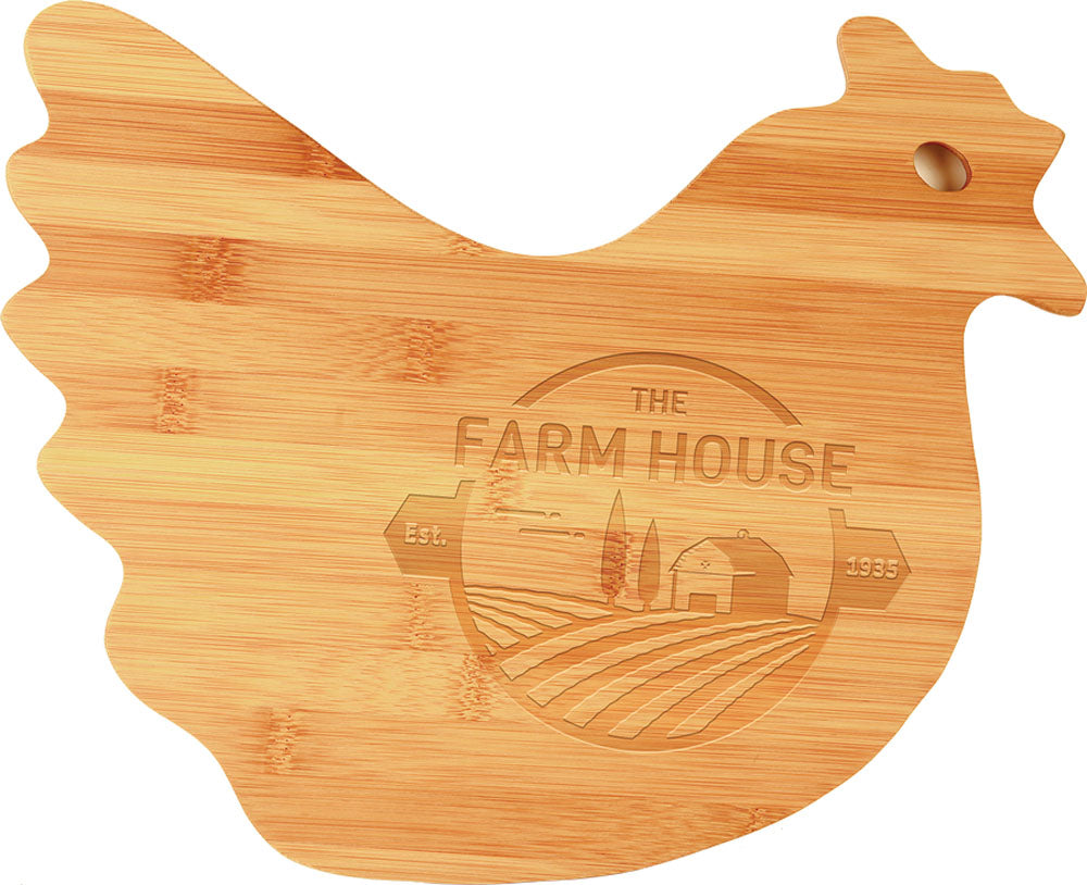 Personalized Laser Engraved 13 1/2" x 10 7/8" Bamboo Hen Shaped Cutting Board