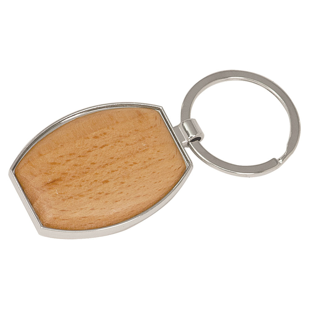 Personalized Laser Engraved 1 1/2" x 1 15/16" Silver/Wood  Oval Keychain