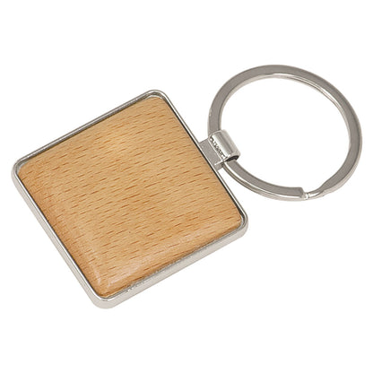 Personalized Laser Engraved 1 9/16" x 1 9/16" Silver/Wood  Square Keychain