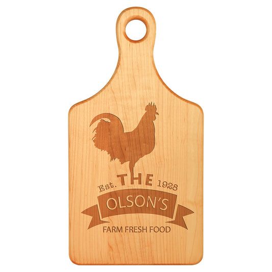 Personalized Laser Engraved 13 1/2" x 7" Maple Paddle Shaped Cutting Board