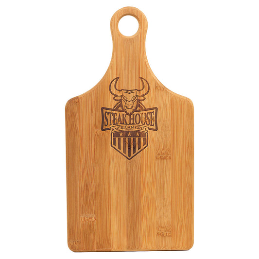 Personalized Laser Engraved 13 1/2" x 7" Bamboo Paddle Shape Cutting Board