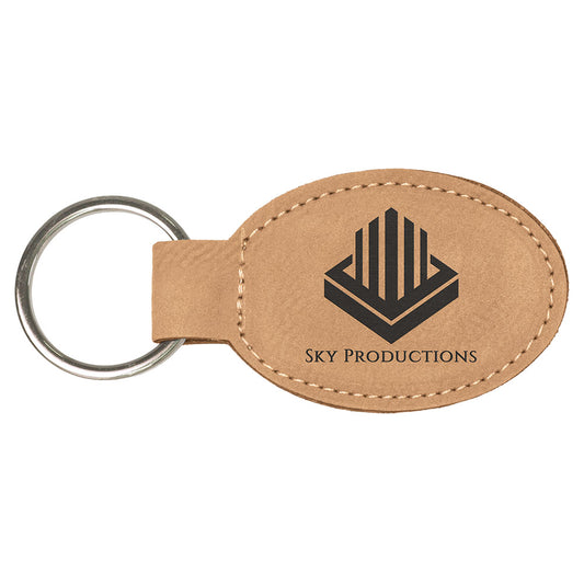 Personalized Laser Engraved 3" x 1 3/4" Light Brown  Leatherette Oval Keychain