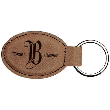 Personalized Laser Engraved 3" x 1 3/4" Dark Brown  Leatherette Oval Keychain