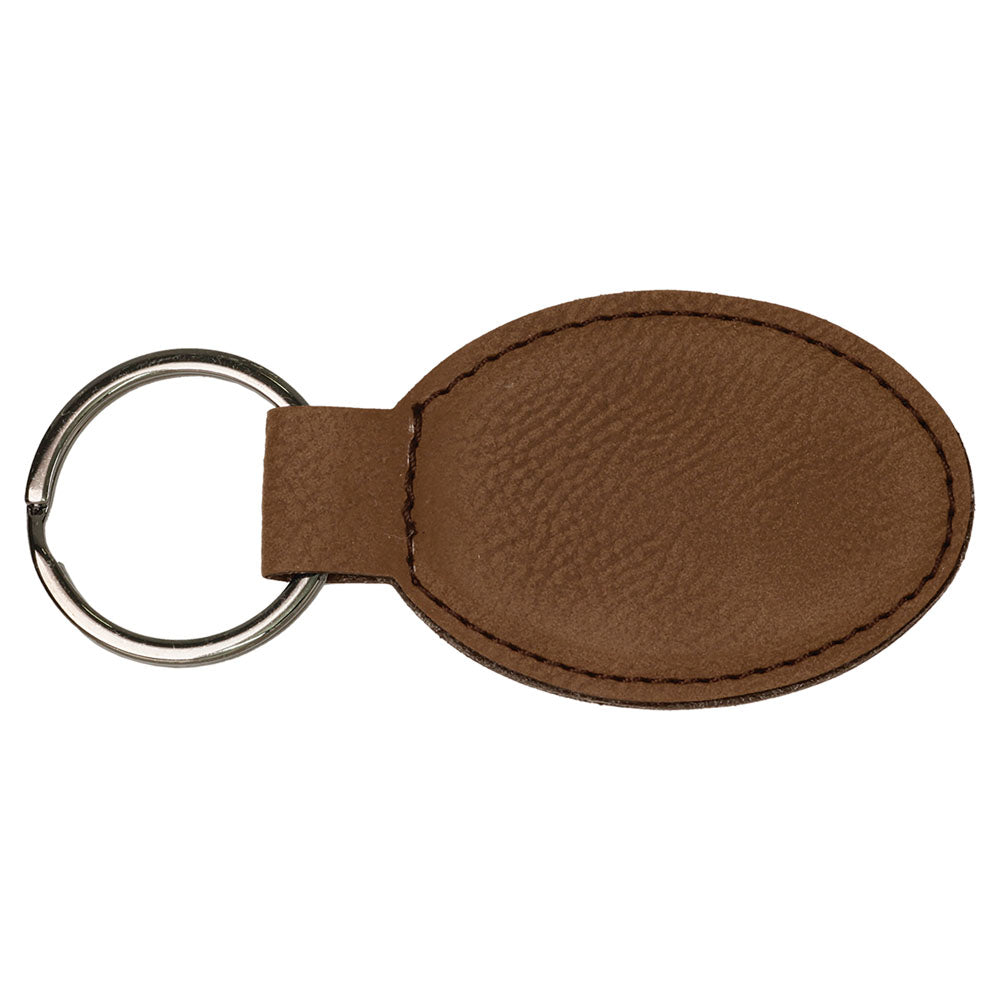 Personalized Laser Engraved 3" x 1 3/4" Dark Brown  Leatherette Oval Keychain