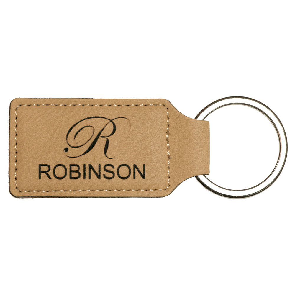 Personalized Laser Engraved 2 3/4" x 1 1/4" Light Brown  Leatherette Rectangle Keychain