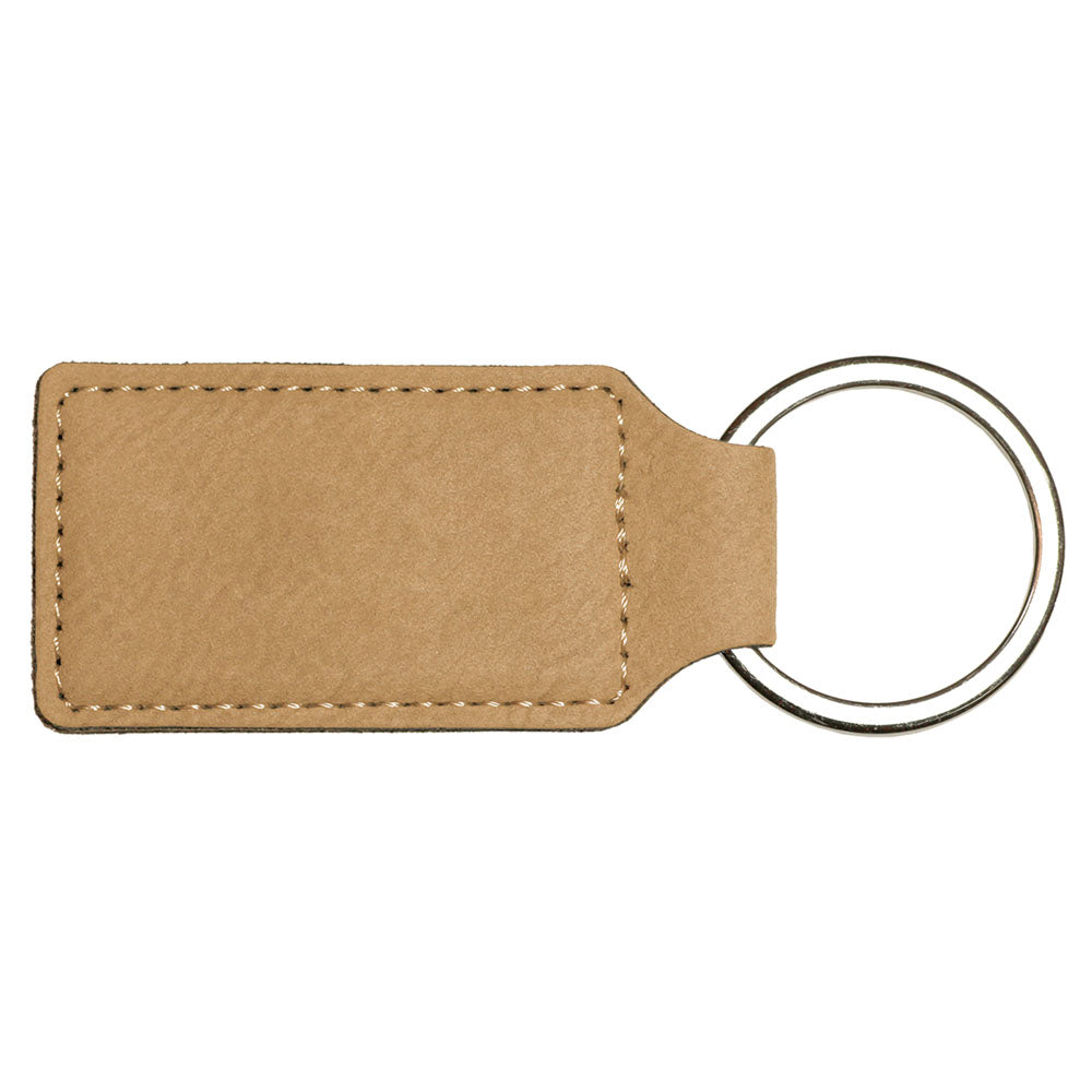 Personalized Laser Engraved 2 3/4" x 1 1/4" Light Brown  Leatherette Rectangle Keychain