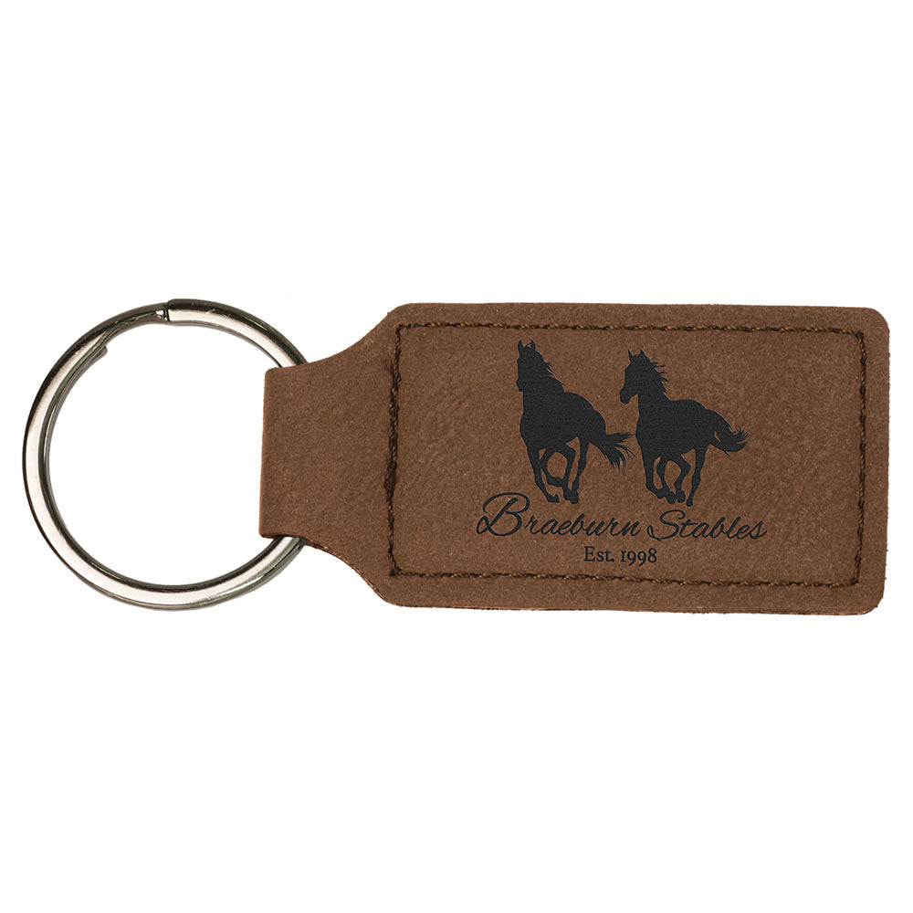 Personalized Laser Engraved 2 3/4" x 1 1/4" Dark Brown  Leatherette Rectangle Keychain