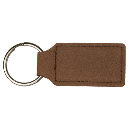 Personalized Laser Engraved 2 3/4" x 1 1/4" Dark Brown  Leatherette Rectangle Keychain