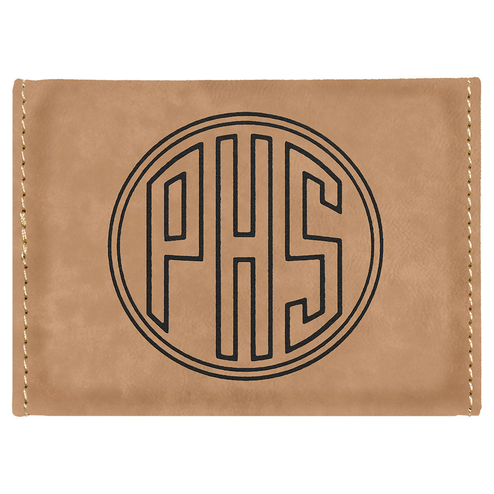 Personalized Laser Engraved 3 3/4" x 2 3/4" Light Brown  Leatherette Hard Business Card Holder