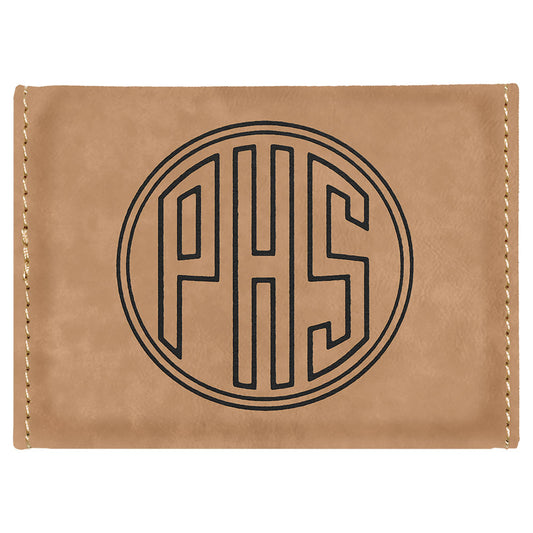 Personalized Laser Engraved 3 3/4" x 2 3/4" Light Brown  Leatherette Hard Business Card Holder