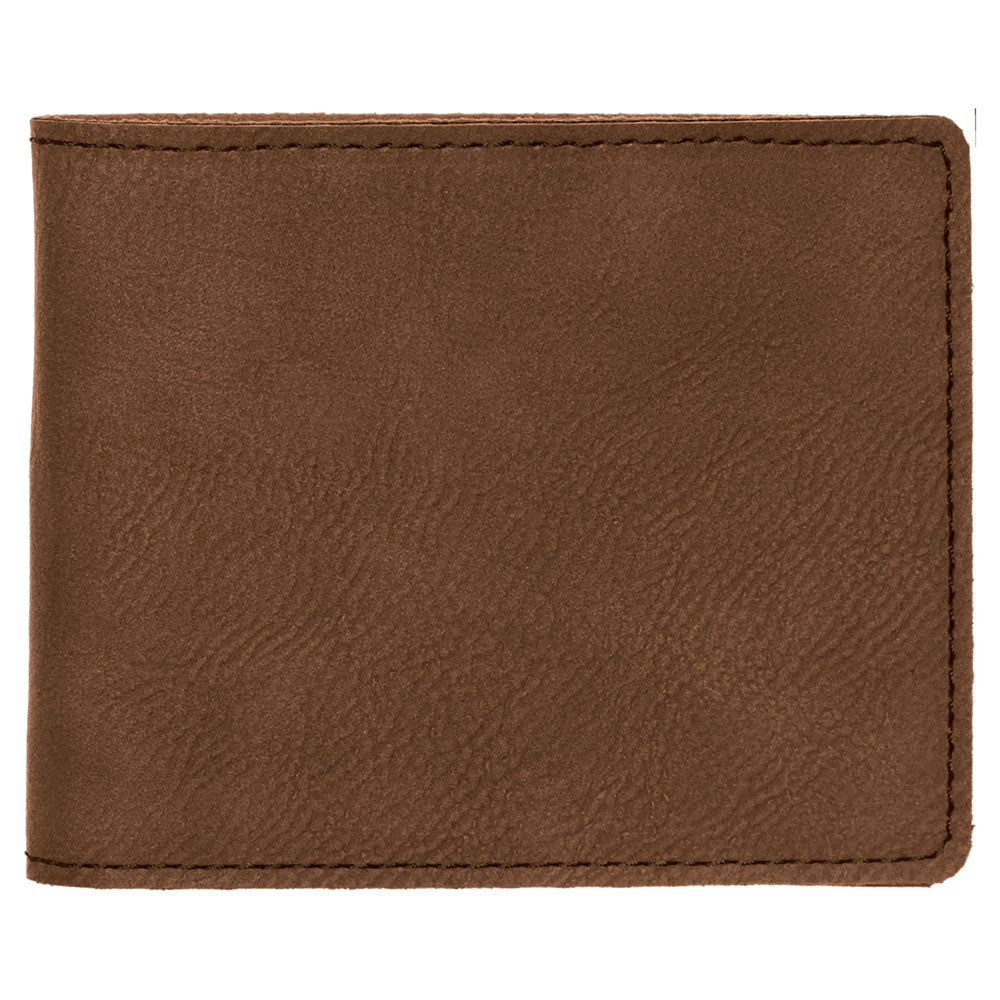 Personalized Laser Engraved 4 1/2" x 3 1/2" Dark Brown  Leatherette Bifold Wallet