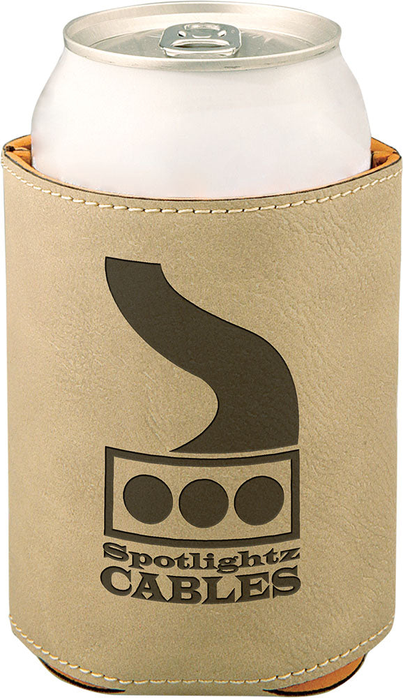 Personalized Laser Engraved 3 3/4" Light Brown  Leatherette Beverage Holder