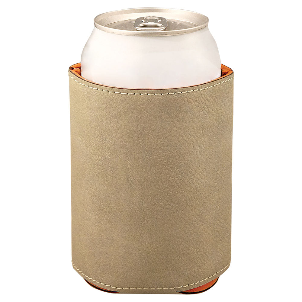 Personalized Laser Engraved 3 3/4" Light Brown  Leatherette Beverage Holder