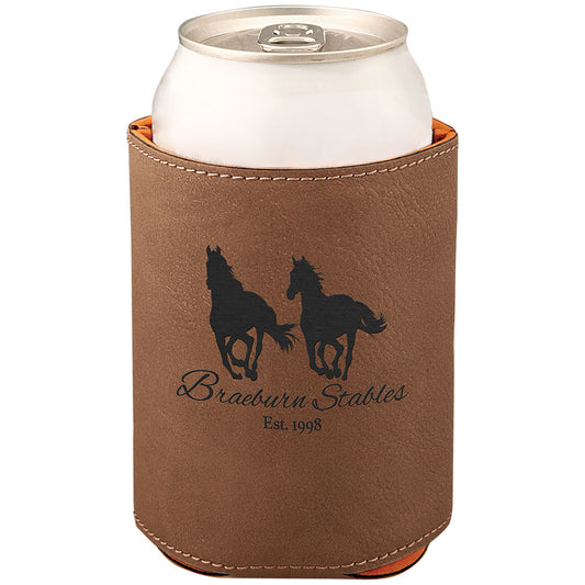 Personalized Laser Engraved 3 3/4" Dark Brown  Leatherette Beverage Holder