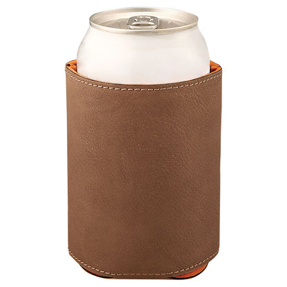 Personalized Laser Engraved 3 3/4" Dark Brown  Leatherette Beverage Holder