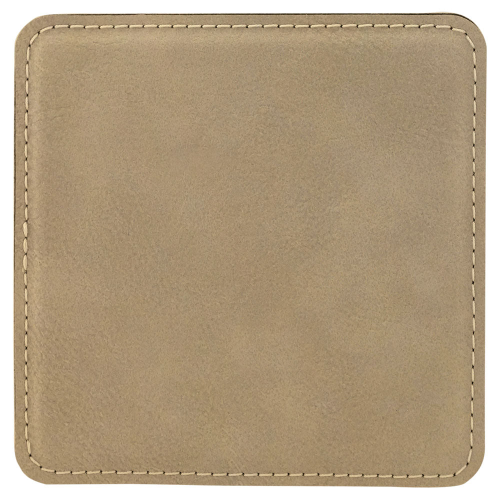 Personalized Laser Engraved 4" x 4" Square Light Brown  Leatherette Coaster