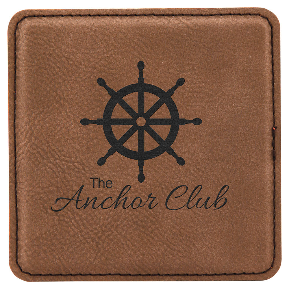 Personalized Laser Engraved 4" x 4" Square Dark Brown  Leatherette Coaster