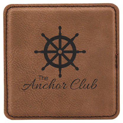 Personalized Laser Engraved 4" x 4" Square Dark Brown  Leatherette Coaster