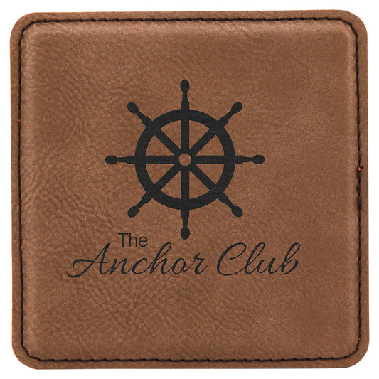 Personalized Laser Engraved 4" x 4" Square Dark Brown  Leatherette Coaster