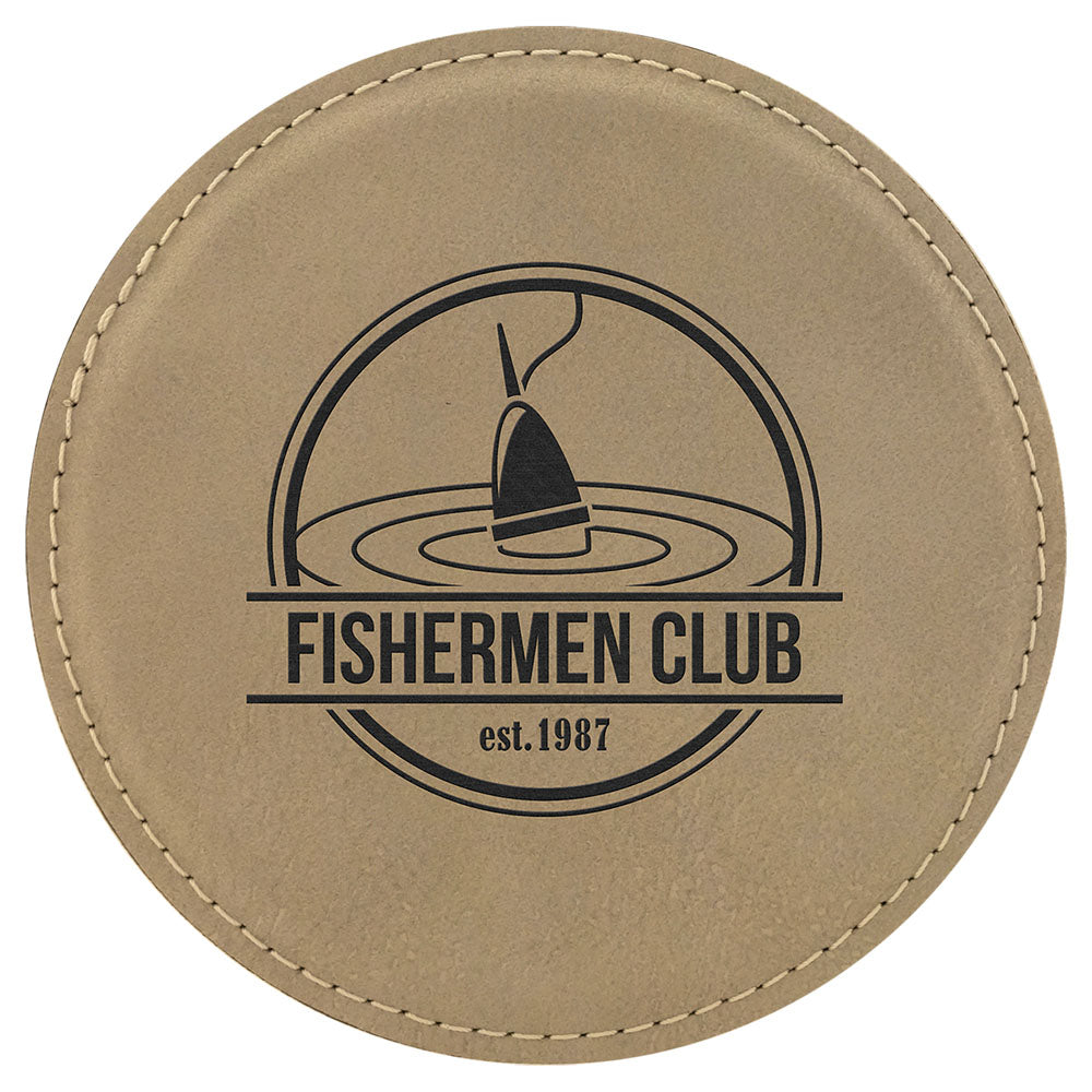 Personalized Laser Engraved 4" Round Light Brown  Leatherette Coaster