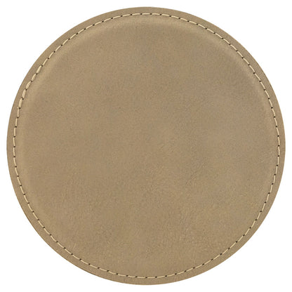 Personalized Laser Engraved 4" Round Light Brown  Leatherette Coaster