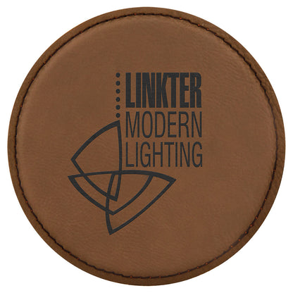 Personalized Laser Engraved 4" Round Dark Brown  Leatherette Coaster