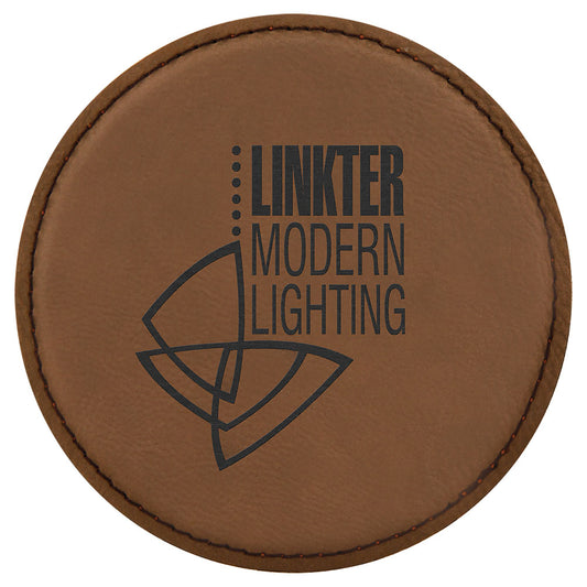 Personalized Laser Engraved 4" Round Dark Brown  Leatherette Coaster