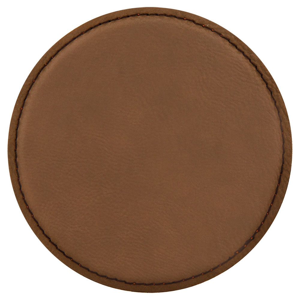 Personalized Laser Engraved 4" Round Dark Brown  Leatherette Coaster