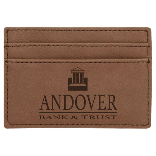 Personalized Laser Engraved 4" x 2 3/4" Dark Brown  Leatherette Wallet Clip