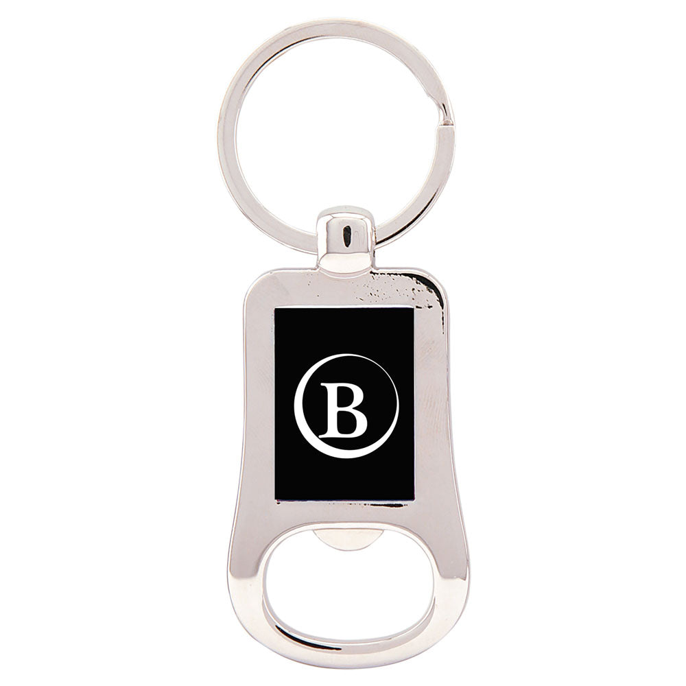 Personalized Laser Engraved 2 1/8" Silver/Black  Bottle Opener Keychain