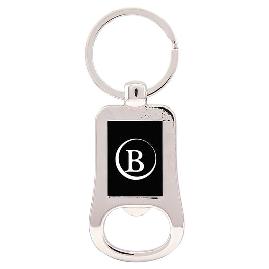 Personalized Laser Engraved 2 1/8" Silver/Black  Bottle Opener Keychain