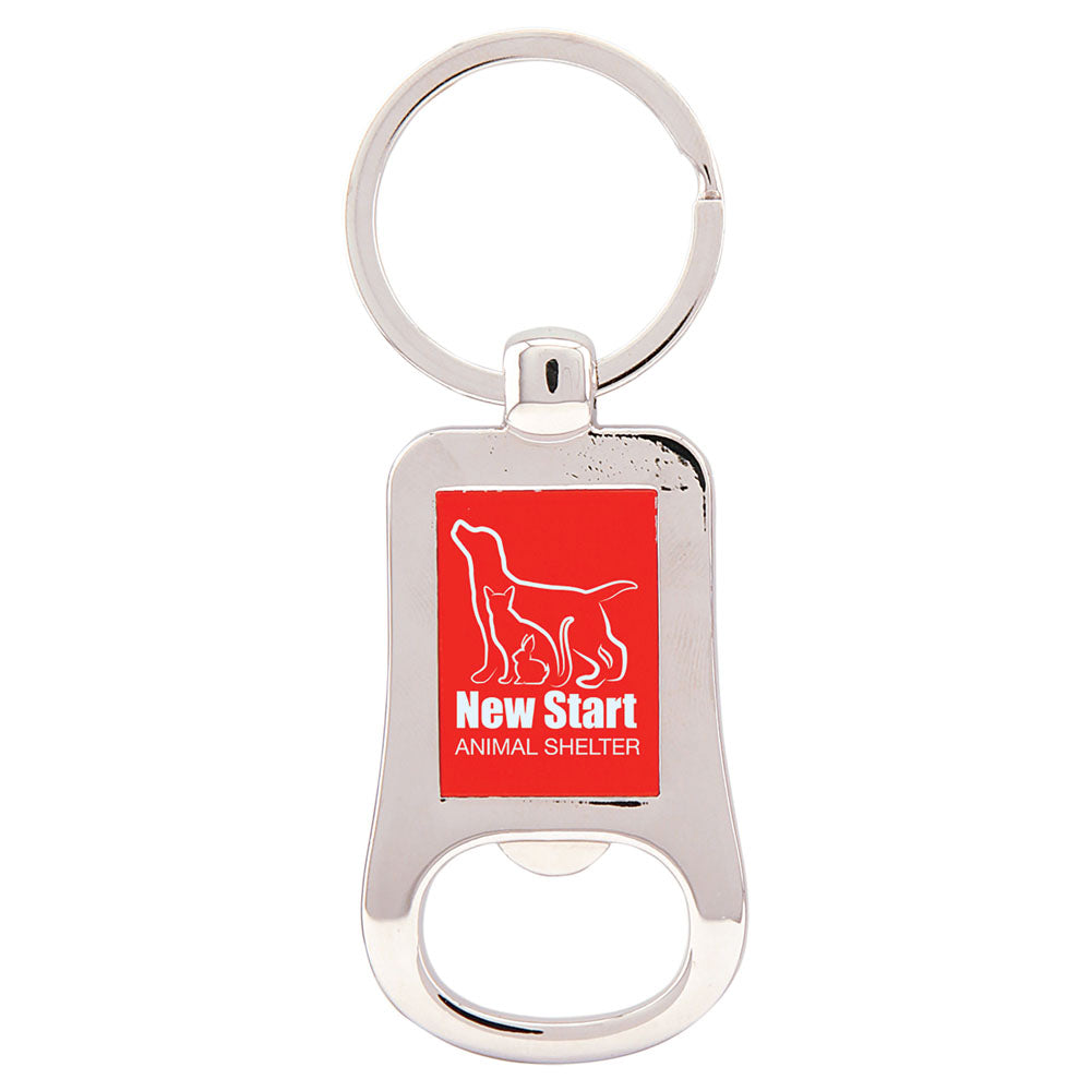 Personalized Laser Engraved 2 1/8" Silver/Red  Bottle Opener Keychain