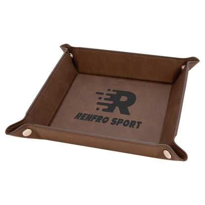  Personalized Laser Engraved 6" x 6" Dark Brown Leatherette Snap Up Tray with Silver Snaps