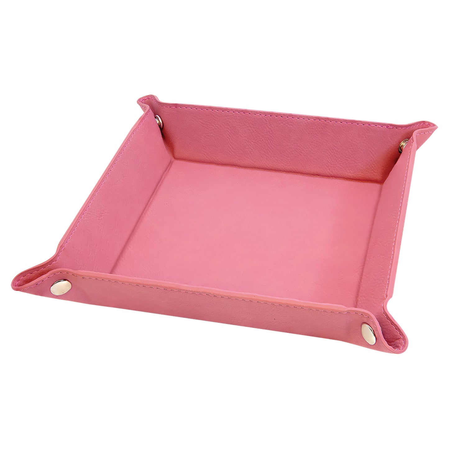 Personalized Laser Engraved 6" x 6" Pink Leatherette Snap Up Tray with Silver Snaps