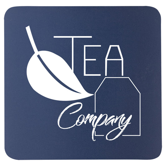 Personalized Laser Engraved 3 3/4" x 3 3/4" Square Navy Blue/White Silicone Coaster