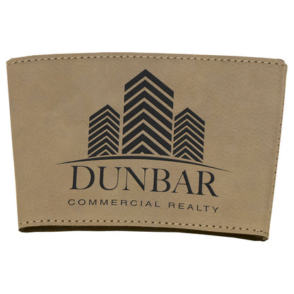 Personalized Laser Engraved 3" Light Brown  Leatherette Mug Sleeve