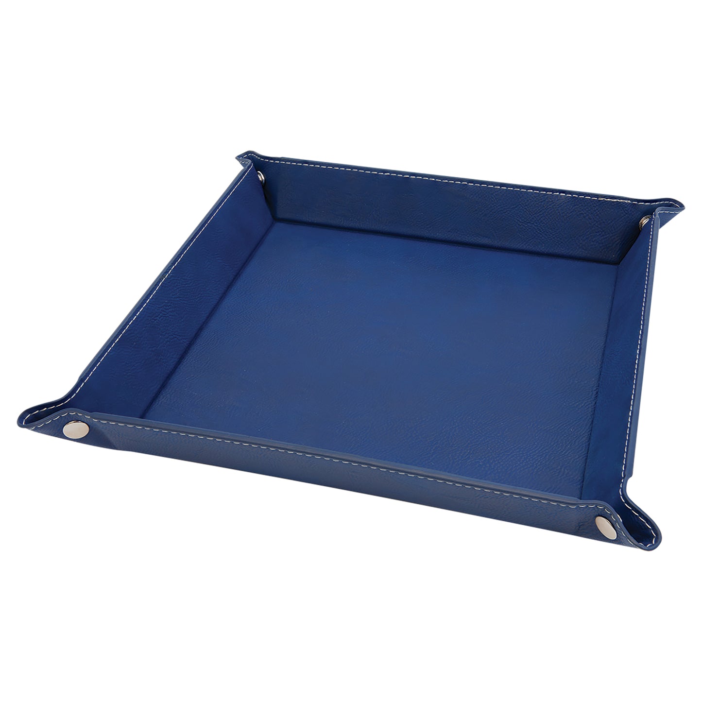 Personalized Laser Engraved 9" x 9" Blue/Silver  Leatherette Snap Up Tray with Silver Snaps