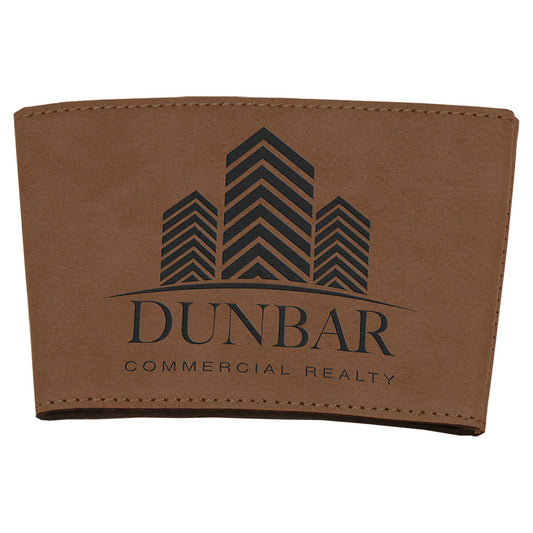 Personalized Laser Engraved 3" Dark Brown  Leatherette Mug Sleeve