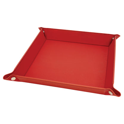 Personalized Laser Engraved 9" x 9" Red  Leatherette Snap Up Tray with Silver Snaps