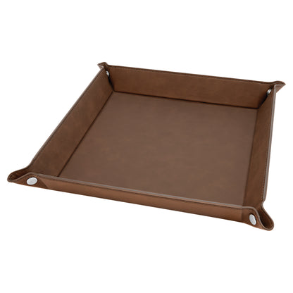 Personalized Laser Engraved 9" x 9" Dark Brown  Leatherette Snap Up Tray with Silver Snaps