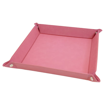 Personalized Laser Engraved 9" x 9" Pink  Leatherette Snap Up Tray with Silver Snaps