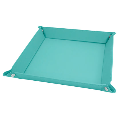 Personalized Laser Engraved 9" x 9" Teal  Leatherette Snap Up Tray with Silver Snaps