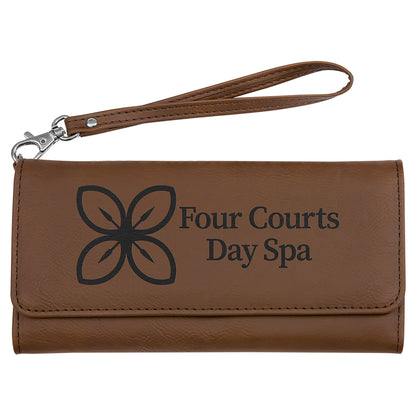  Personalized Laser Engraved 7 1/2" x 4" Dark Brown Leatherette Wallet with Strap