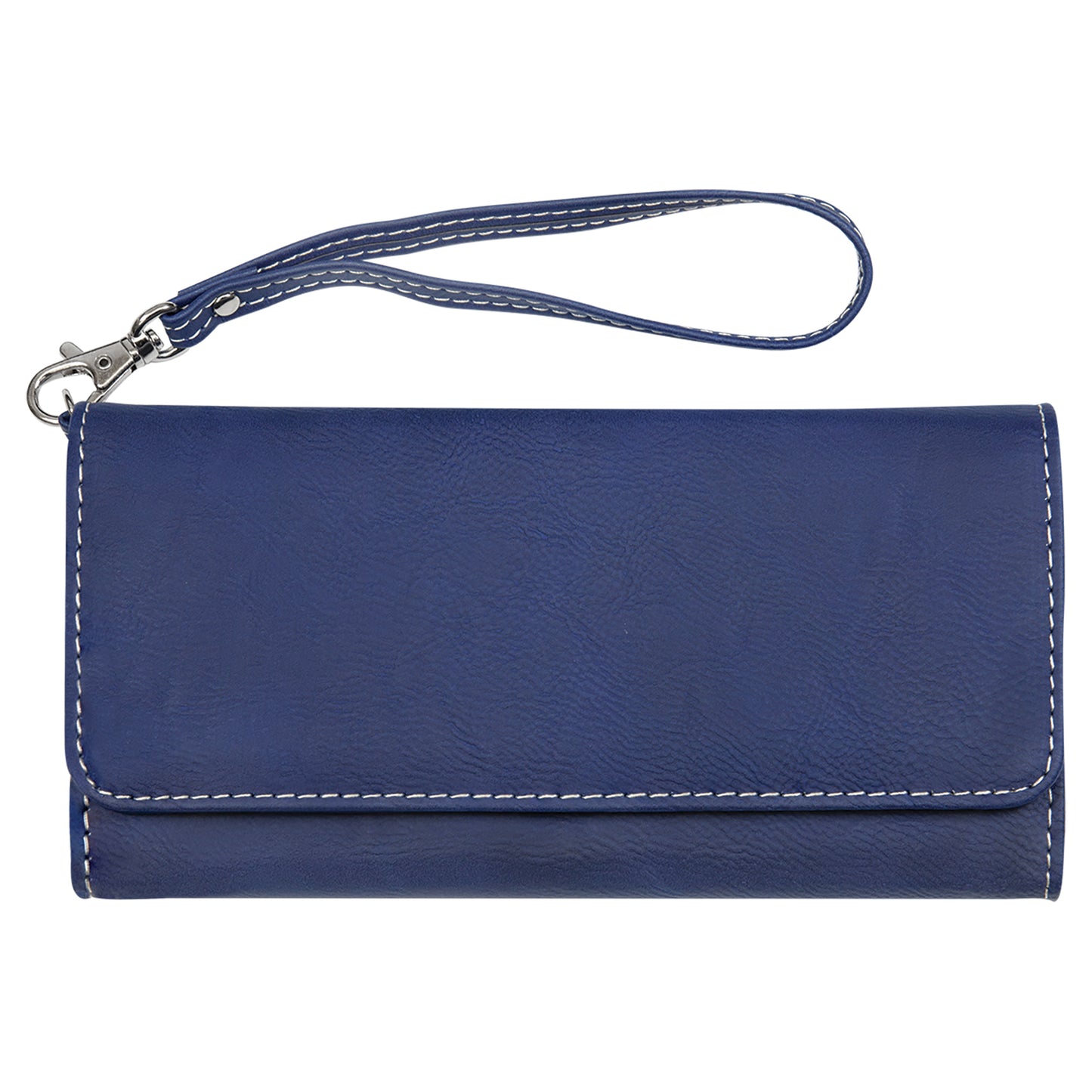 Personalized Laser Engraved 7 1/2" x 4" Blue/Silver  Leatherette Wallet with Strap