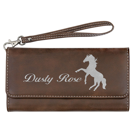 Personalized Laser Engraved 7 1/2" x 4" Rustic/Silver  Leatherette Wallet with Strap